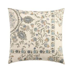 Pottery Barn Lilah Suzani Euro Sham Pillow Cover Embroidered Floral Blue NEW
